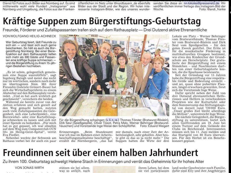 Benefiz Suppentag 2016 mit der Bürgerstiftung Nürnberg. Suppe für einen guten Zweck